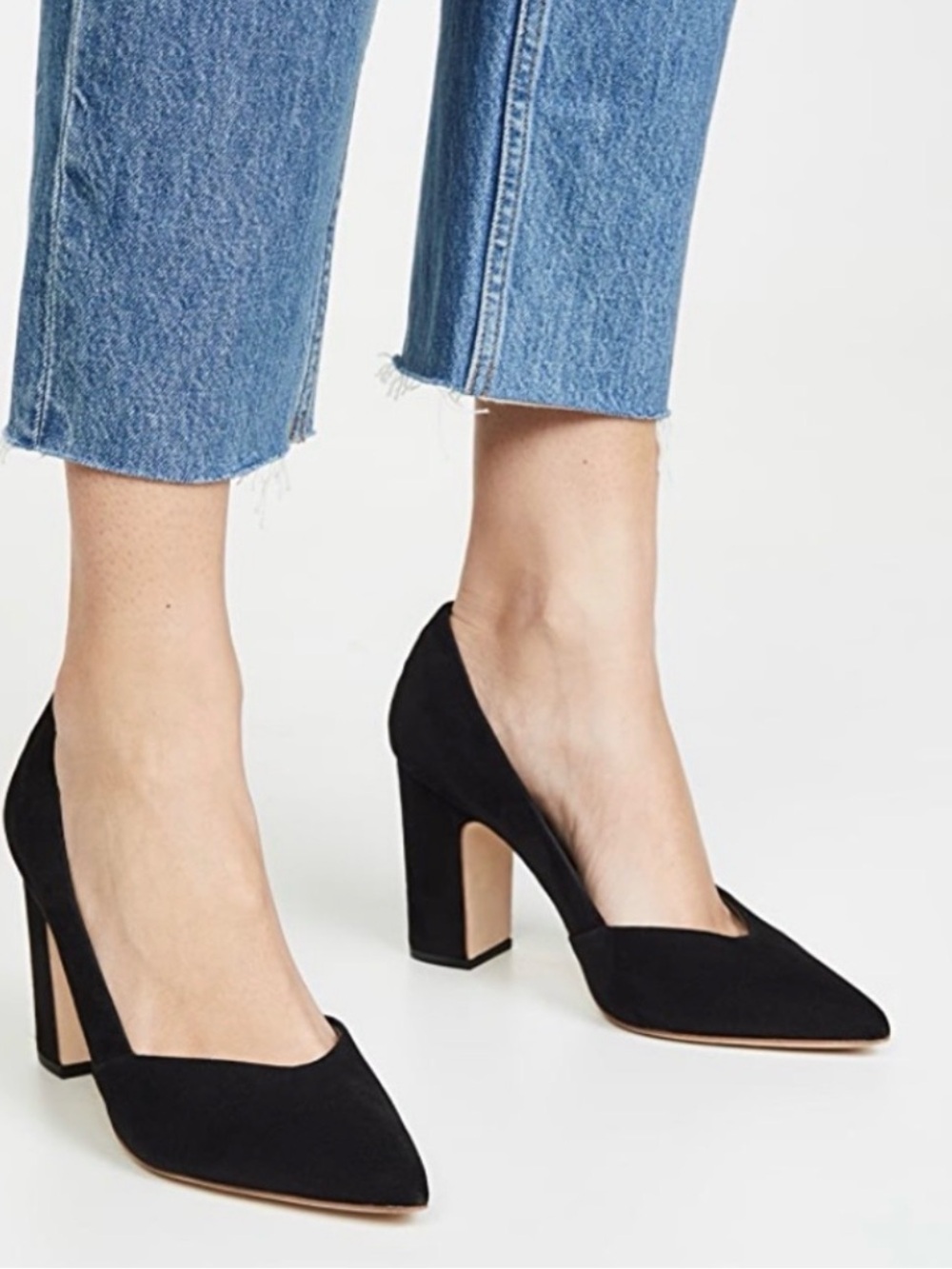 Loeffler Randall Paulina Black Suede Pointed Toe block heel Pumps size 8.5